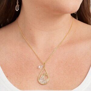 Viola Goldtone Pendant Necklace Earrings Set Faceted Bead 18in New